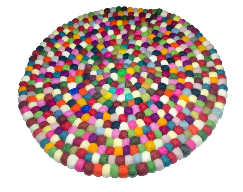 Nursery Pom pom carpet Felt ball carpet Handmade felt stone rug Felt Ball Rug