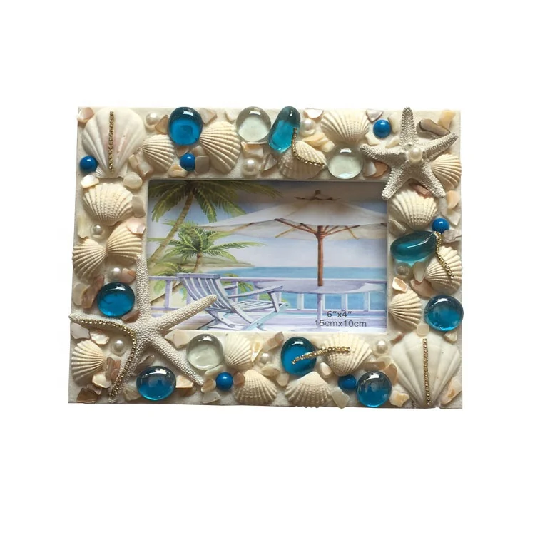 Home decoration sea vacation photo frame ocean with sea shells covered frames picture