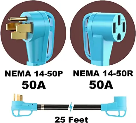 NEMA 14-50P 50 Amp 25 Feet, Heavy Duty Gauge STW Wire EV Charging and RV Trailer Campers RV/EV Extension Cord