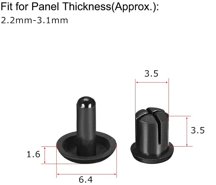 Plastic 6mm black rivet nylon white round head snap push rivet