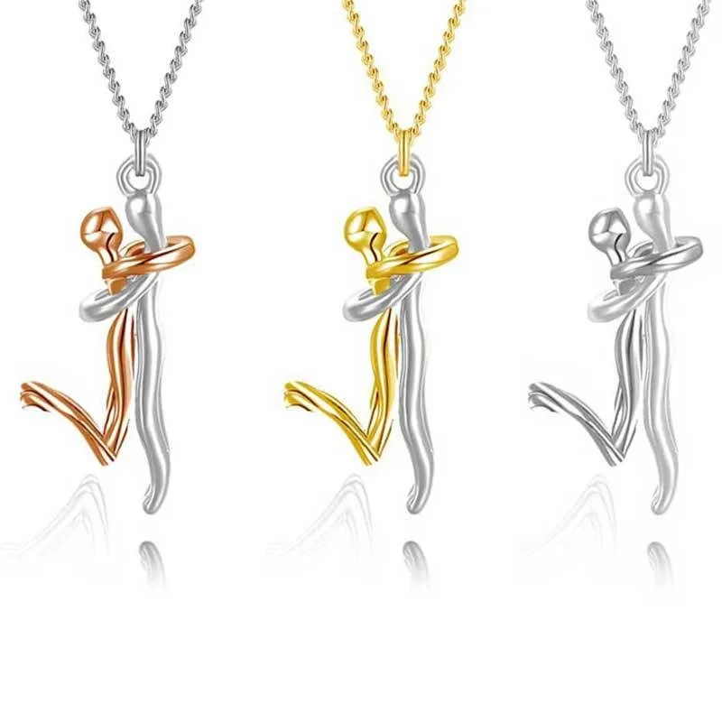 European and American Stainless Steel Gold Plated Fashion Jewelry Designer Hug Pendant Necklace for Women