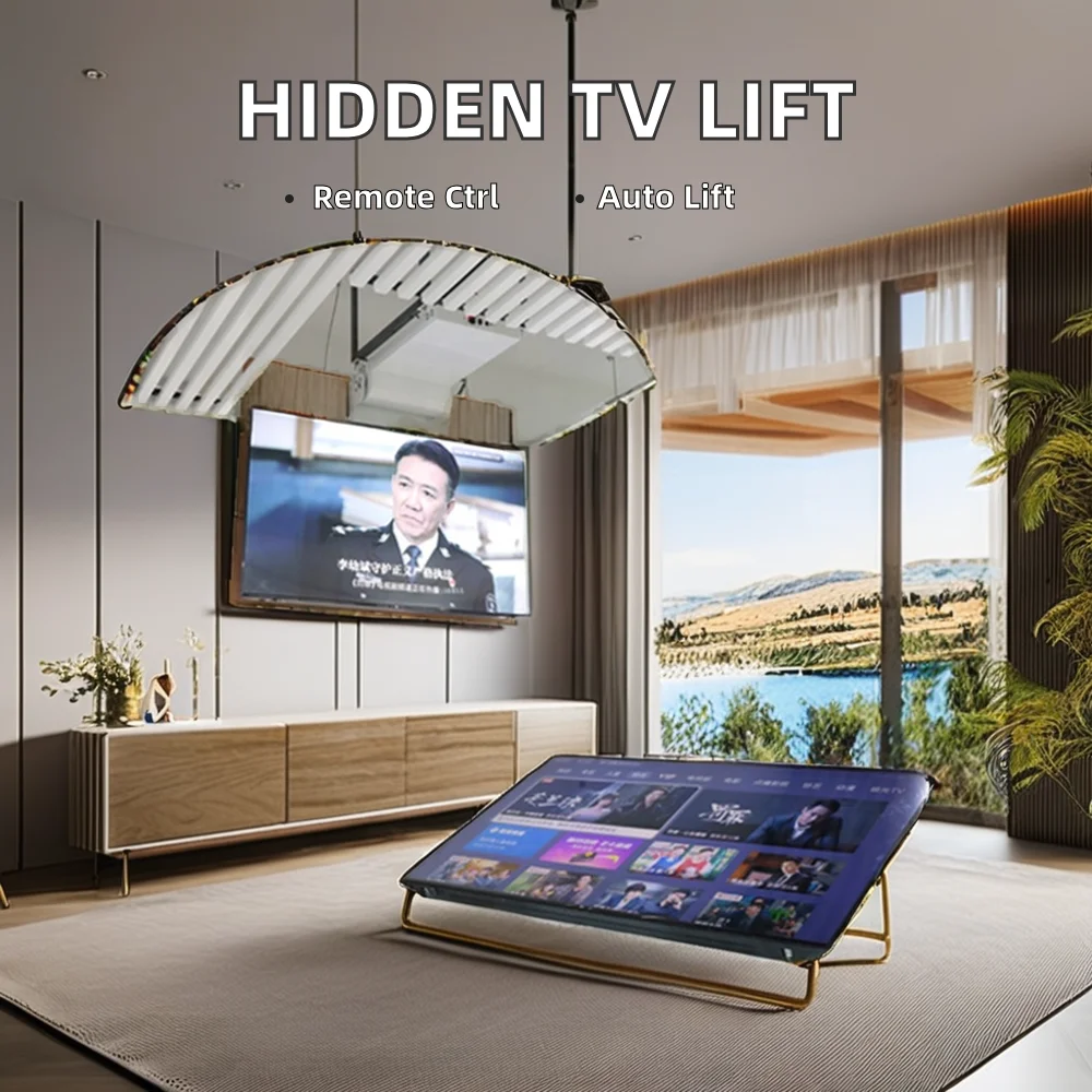 Motorized Electric Remote RF Control LED LCD TV Lift Hanger Hidden Ceiling Flip down 110V-250V for 32-75 Inch TVs Conferences