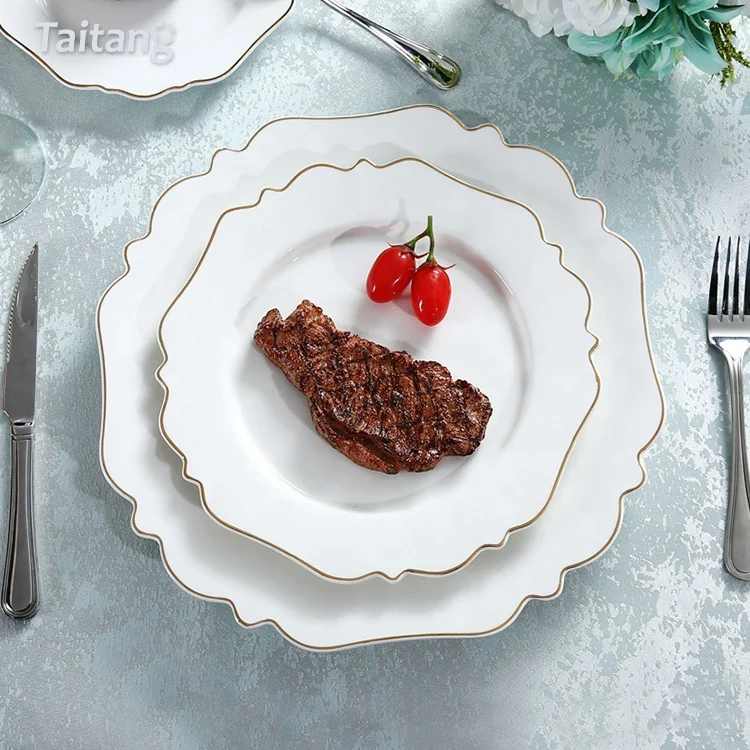 Hotel Restaurant Dinner Set Gold/ Silver Rim Porcelain Dinnerware Plate Set For Wedding