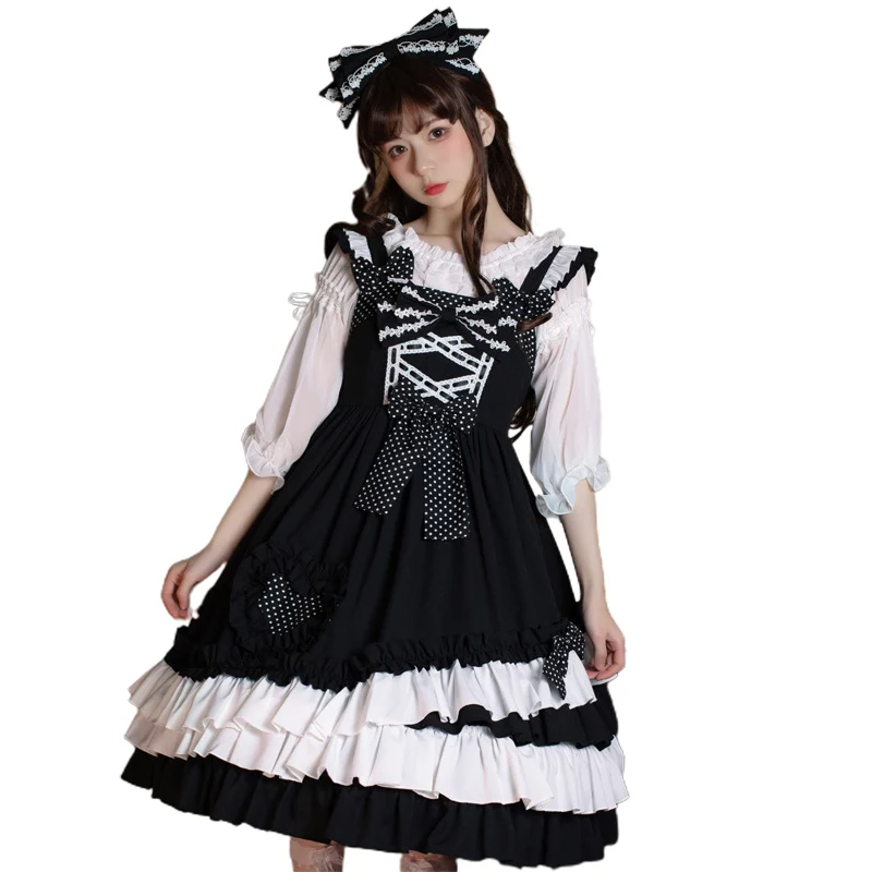 Girls adult clothing summer daily sweet cool punk black slip dress cosplay dresses for adult girls lolita JSK light lo dress