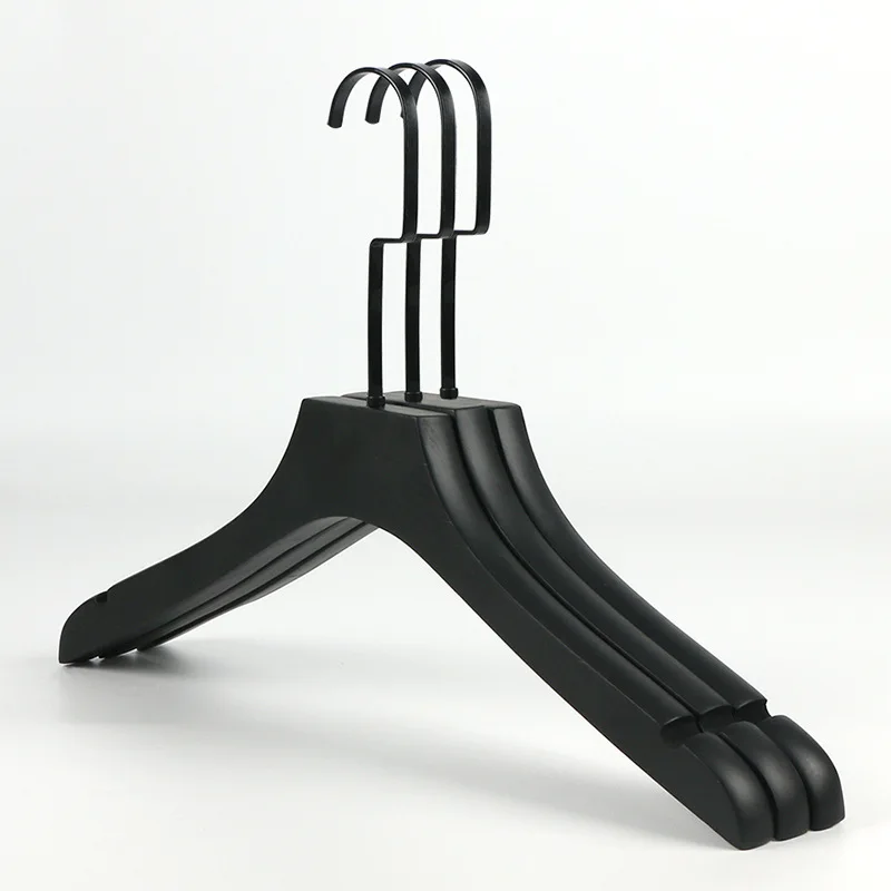 Beishite Wood Clothing Hanger Custom LOGO Matt Black Wooden Brand Coat Suit Hangers for Clothes Store
