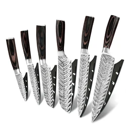 Бесплатная доставка, 6 шт., набор кухонных ножей, деревянная ручка pakka 1,4116, немецкий стальной нож, кухонные ножи из нержавеющей стали с крышкой для ножа