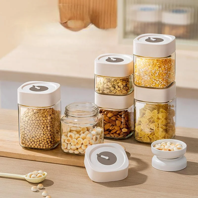 Modern Design 500ml 700ml 1000ml Square Shape Plastic Glass Storage Canister Jars with Airtight Lid Jam Honey Party Condiments