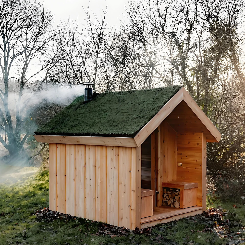 Traditional Cedar Wood Outdoor Sauna Room With Wood Stove For 8 People sauna room