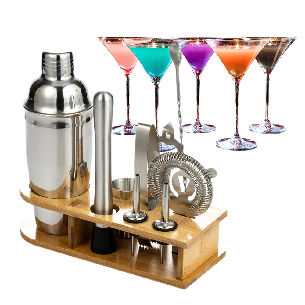 Cocktail Mixer High Quality Easy to Clean 9 Piece Set of Bartender Tools for Bar Stainless Steel 304 Cocktail Shaker Set