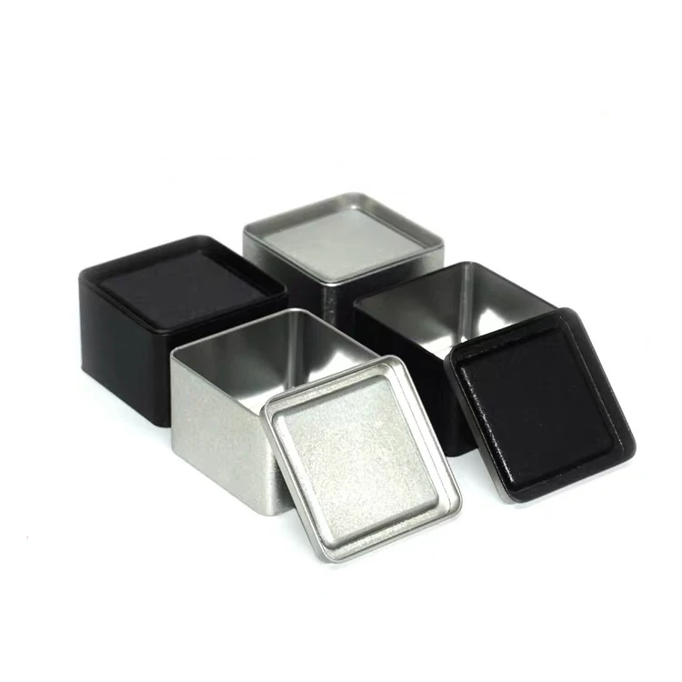 
Black Color Small Metal Candle Mooncake Storage Box Square Tea Tin 