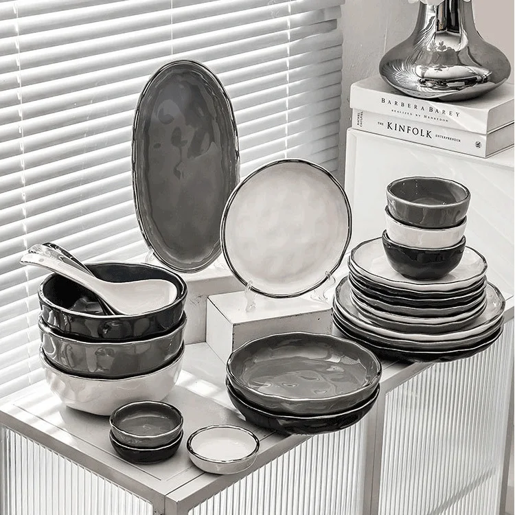 80-006 High Quality Clay Smooth Porcelain Tableware Dinnerware Set Bowls And Plates