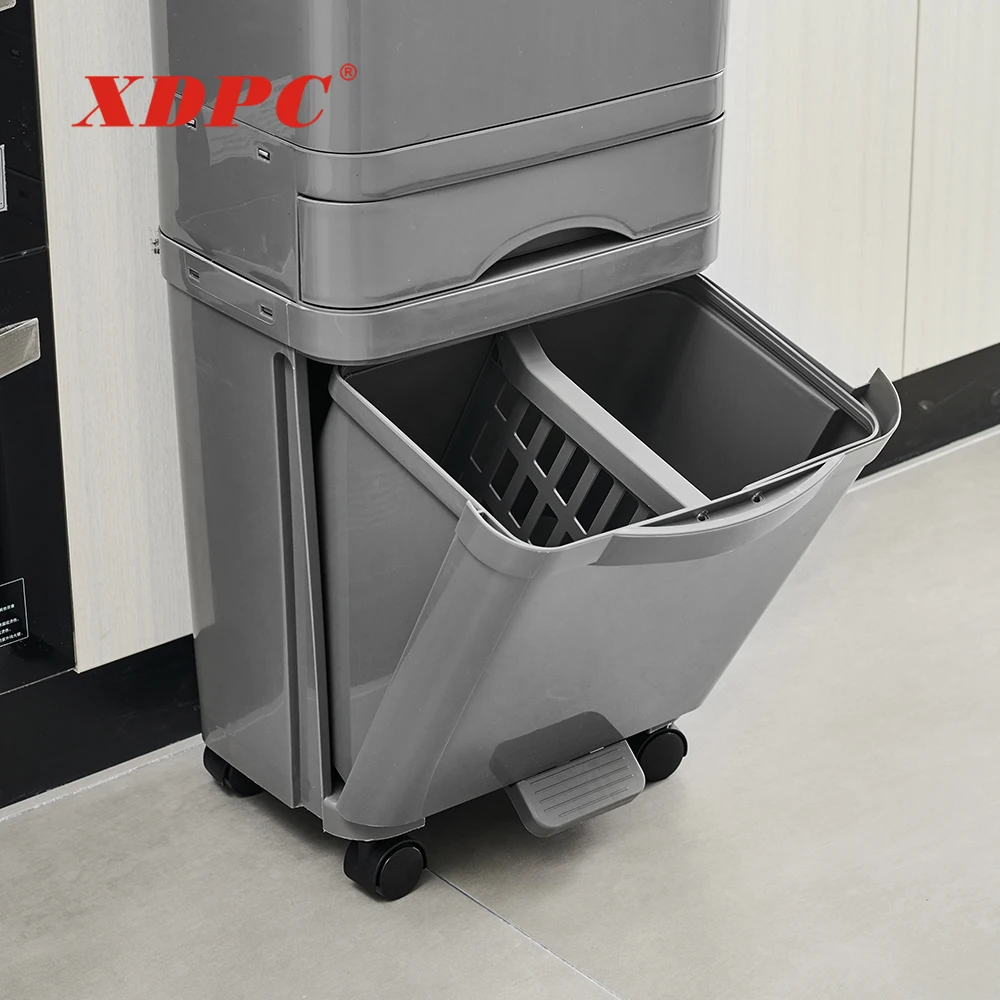 Kitchen 45 L plastic trash can waste garbage bin with storage drawer