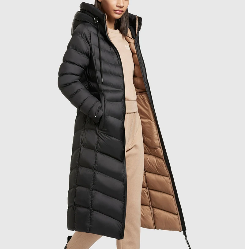 New arrivals winter down puffer jacket with hood women fashion solid color waterproof jacket black long winter parka coat