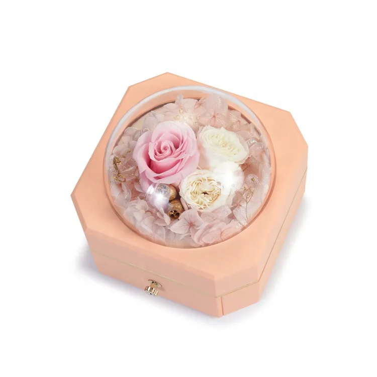 Special custom transparent jewelry cosmetic case gift box with forever flower