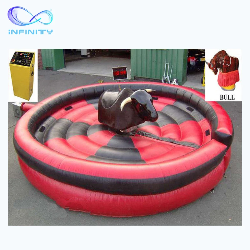Commercial sports games amusement rides inflatable bull riding machine outside inflatable mechanical bull mat for sale