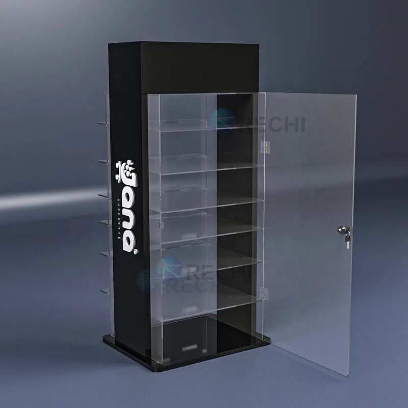 RECHI factory smo shop display rgb led light basketball sneaker keychain display rack 7 tiers acrylic keychain display stand