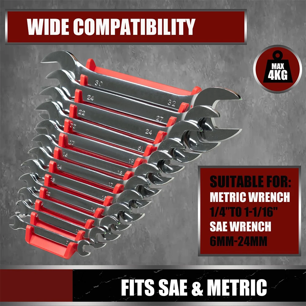Magnetic Wrench Organizer Multi-purpose Spanner Holder Hardware Tool Holder Rack with Hole and Magnetic Hanging Plate