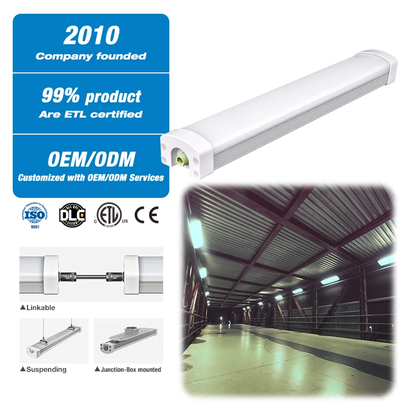 4ft 8ft 40w 60w 120w triproof lamp waterproof led batten light IP66 LED Tri Proof Light for garage warehouse