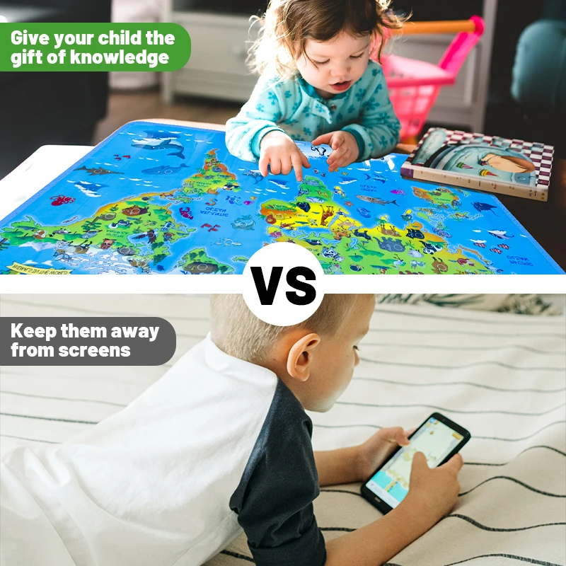 Interactive World Map Educational Talking Map Poster for Boys and Girls Animals Wall Chart Educational Learning Toy