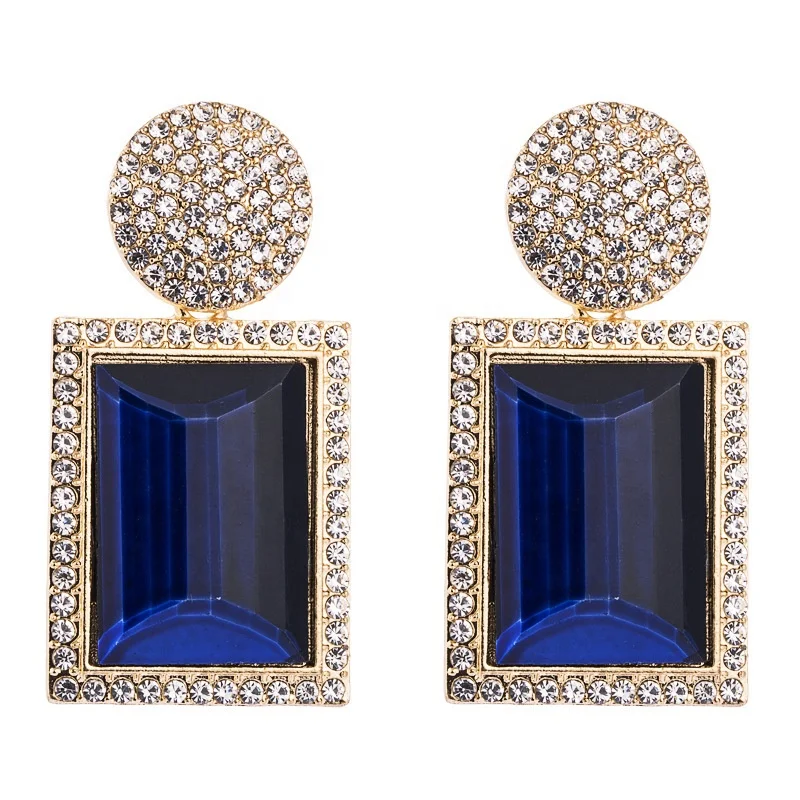 Wholesale Fashion Glass Dangle Earrings For Women Shiny Rhinestone Square Pendant Drop Ear Jewelry Girl Gifts