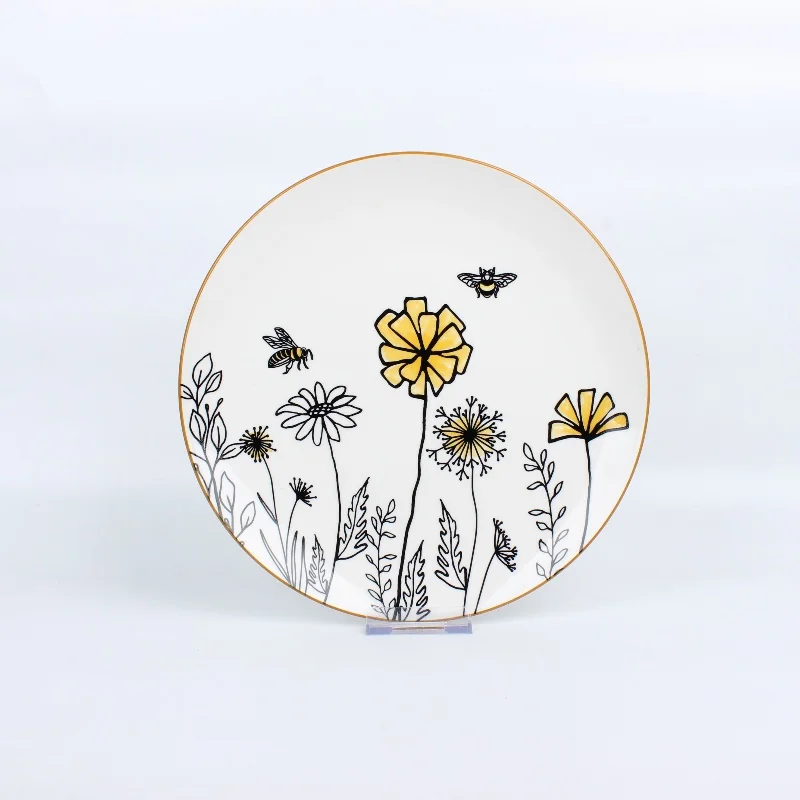 Stoneware dinnerware 18 piece dinner set flower bee pattern design fine china dinnerware