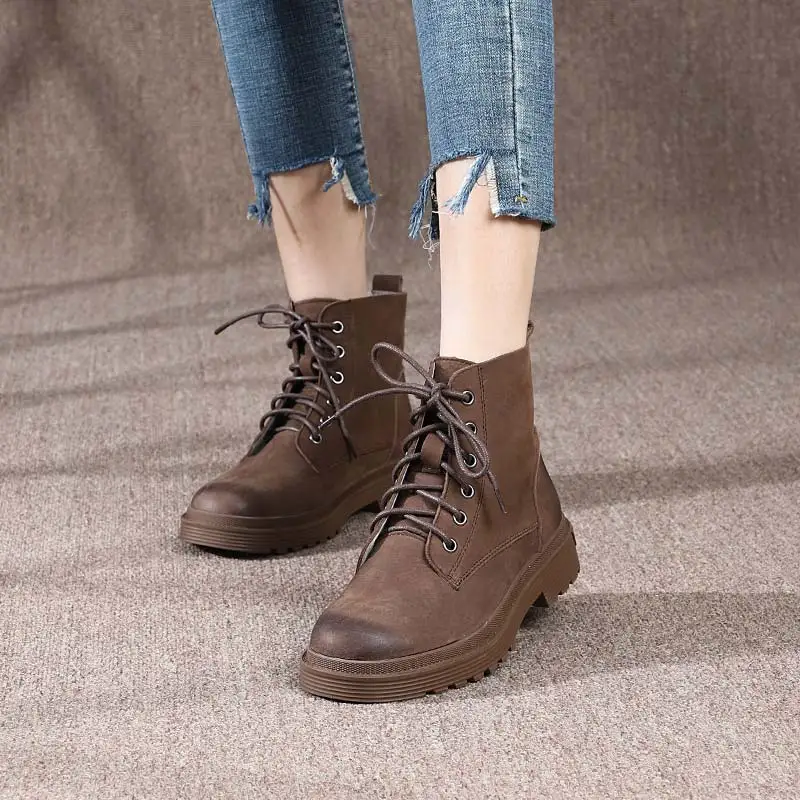 Fashion trend genuine leather platform heel for women and ladies ankle high bootie boots shoes Martin boots for  women