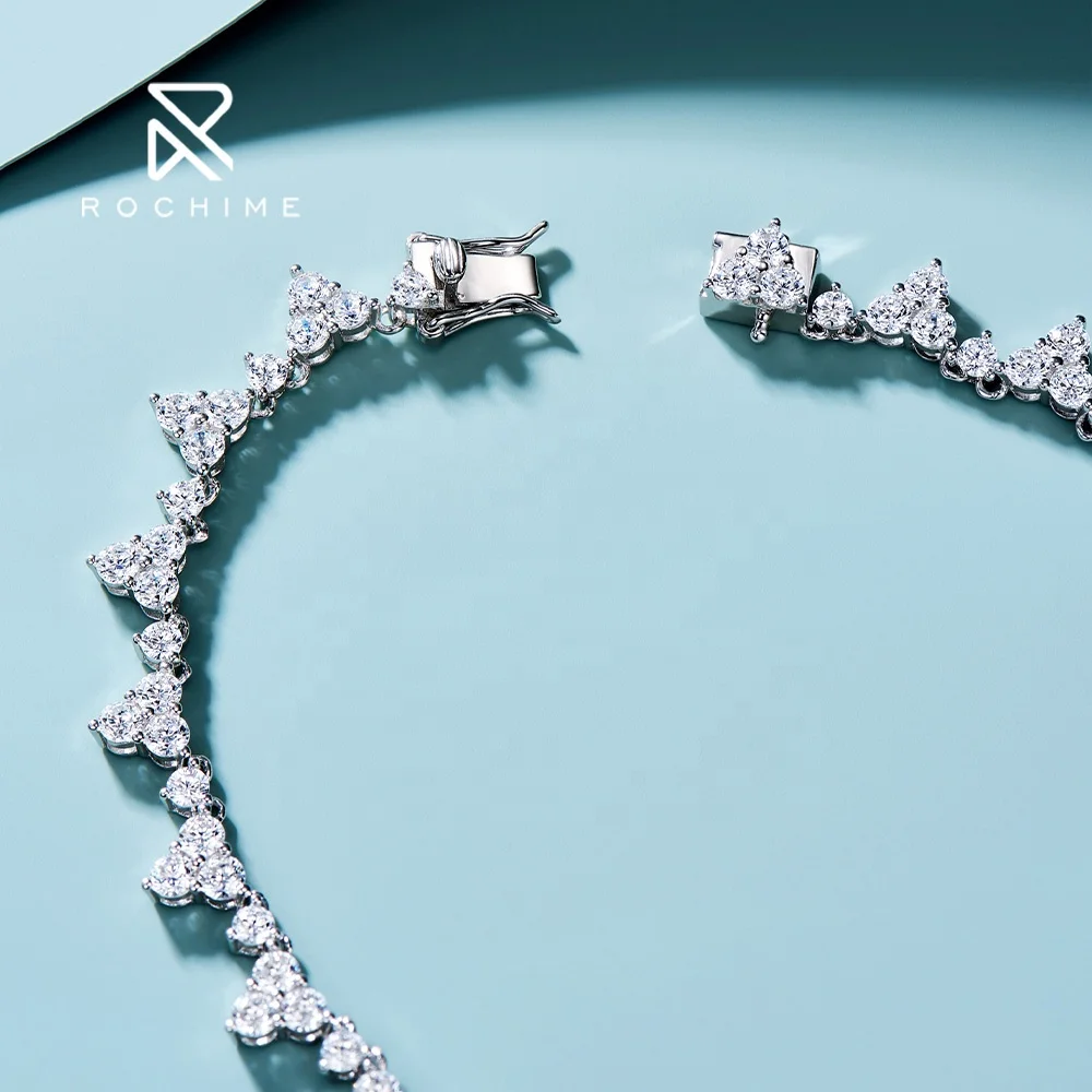 Rochime full circle triangle lab grown diamond necklace s925 silver gold plated 5a zircon jewelry for women