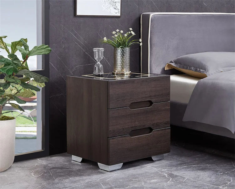 Home Furniture Bedroom Bed LED Light Smart Side Table Bedside Minimalist Wireless Charging Nightstands
