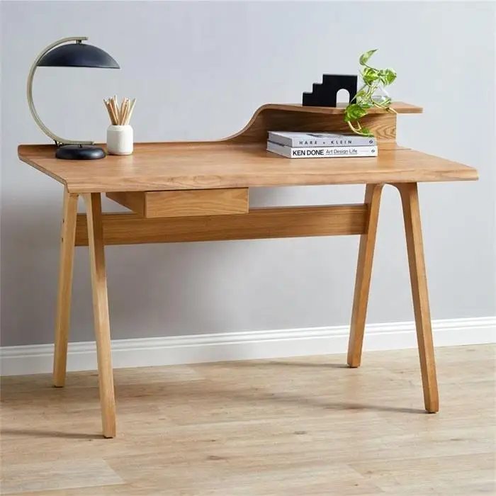 QUAWE Modern Simple Student Table Solid Wood Home Computer Desk Wooden Writing Desk Study Desk with Drawer