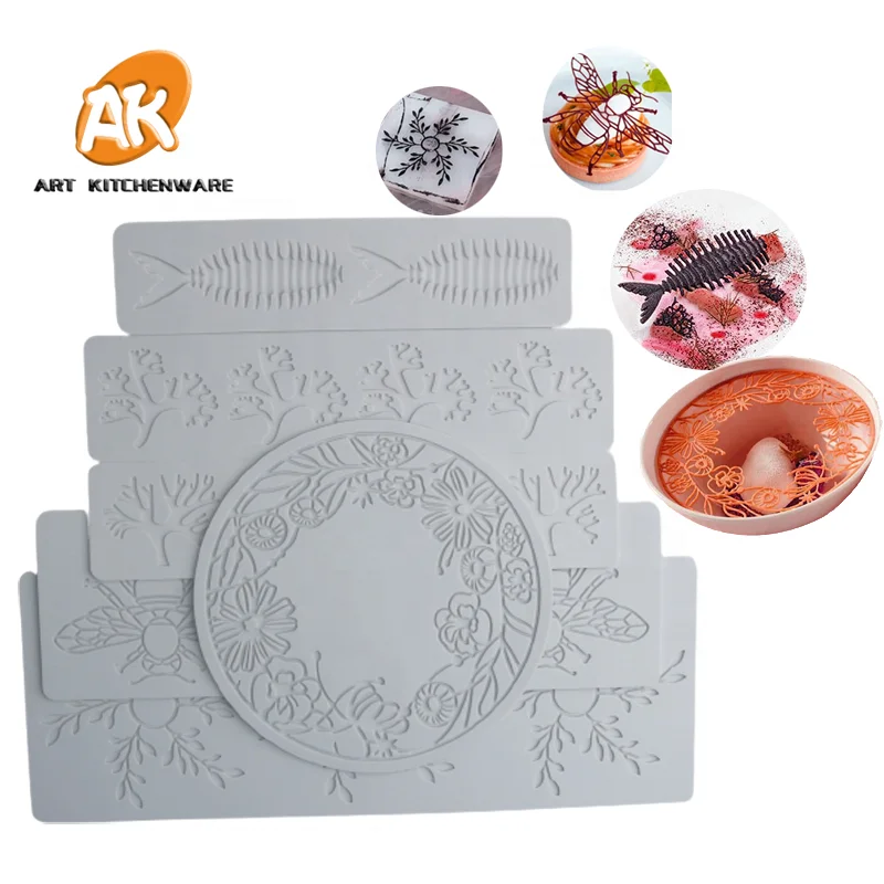 Инструмент для декорирования десертов AK силиконовый коврик украшения веток Листьев сахара шоколада кружева пчелы рыбьей кости помадки формы торта