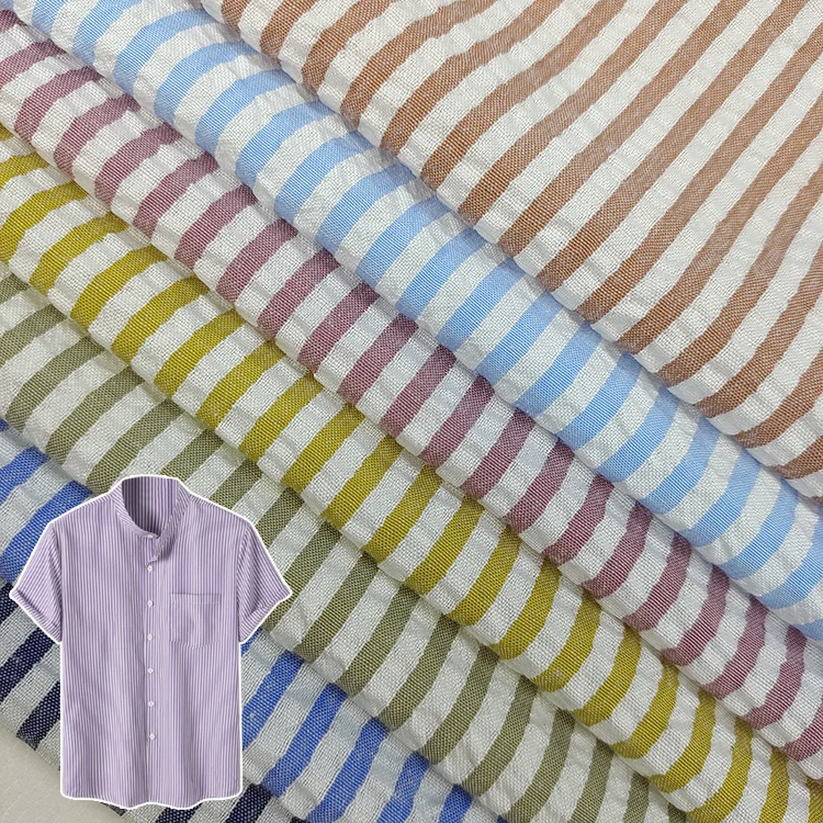 Stock Bubble Stripe Shirt Fabric fashion 100 polyester yarn dyed Student uniform Striped shirt fabric For students