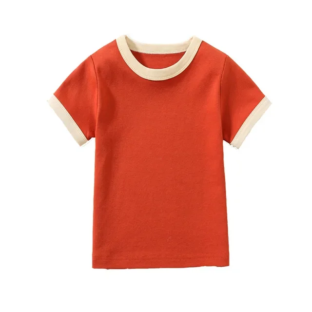 Oem Custom Nice Texture Ringer Contrast Color 180-210g Cotton Plain Crew Neck Tee Children Kids T-shirt O-neck Solid Unisex