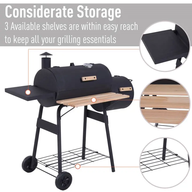 Backyard heavy duty metal barrel Charcoal BBQ Grill and Offset Smoker Trolley