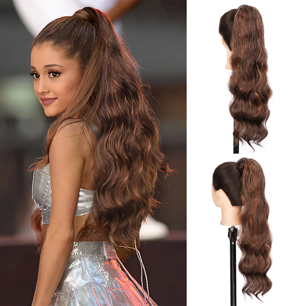 Heat Resistant Long Curly Black Clip On Deep Wave Pre Plucked Fiber Wigs Synthetic Ponytail Hair Extensions