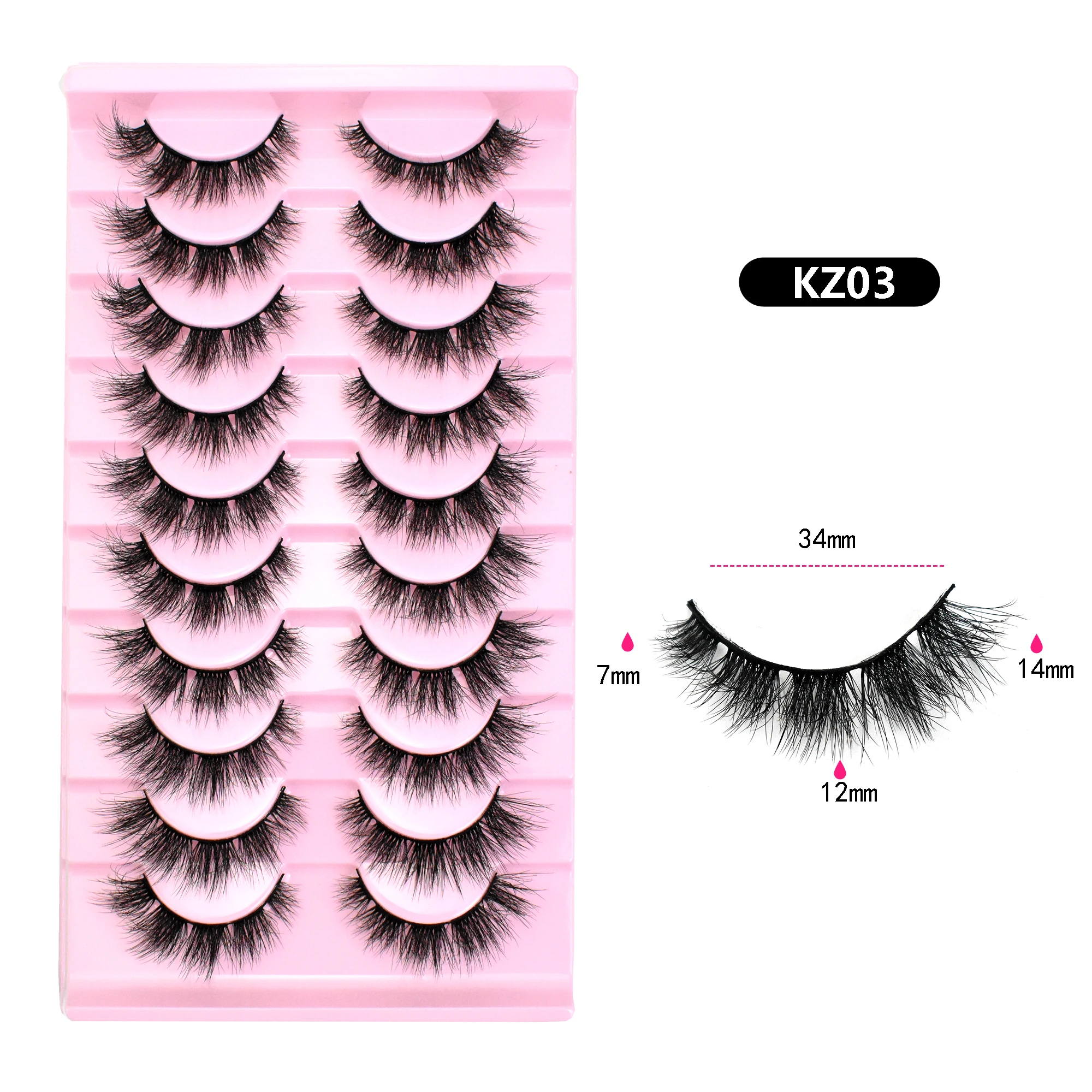 New Design Beauty Makeup Handmade 3D Faux Mink Strip Fiber Synthetic Silk Lashes 10 Pairs Unit pink package