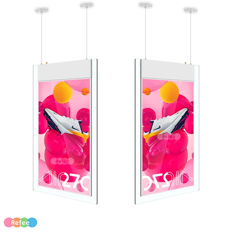 55 Inch Ultra Slim Dual Screen Window Digital Signage Shop Display Wifi LCD Full HD Double Sided Hanging Advertising Screen