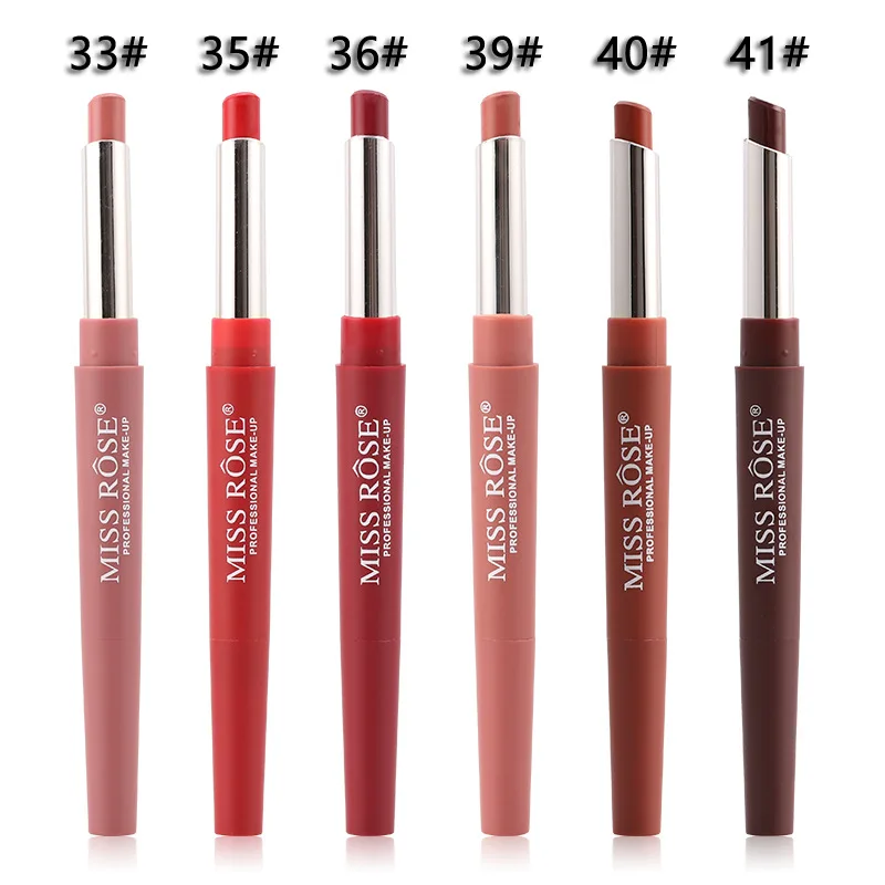 STKHA2 High pigment matte organic vegan 2 in 1 lipstick and lip liner wholesale Chinese MISS ROSE Lipstck with lipstick lipliner