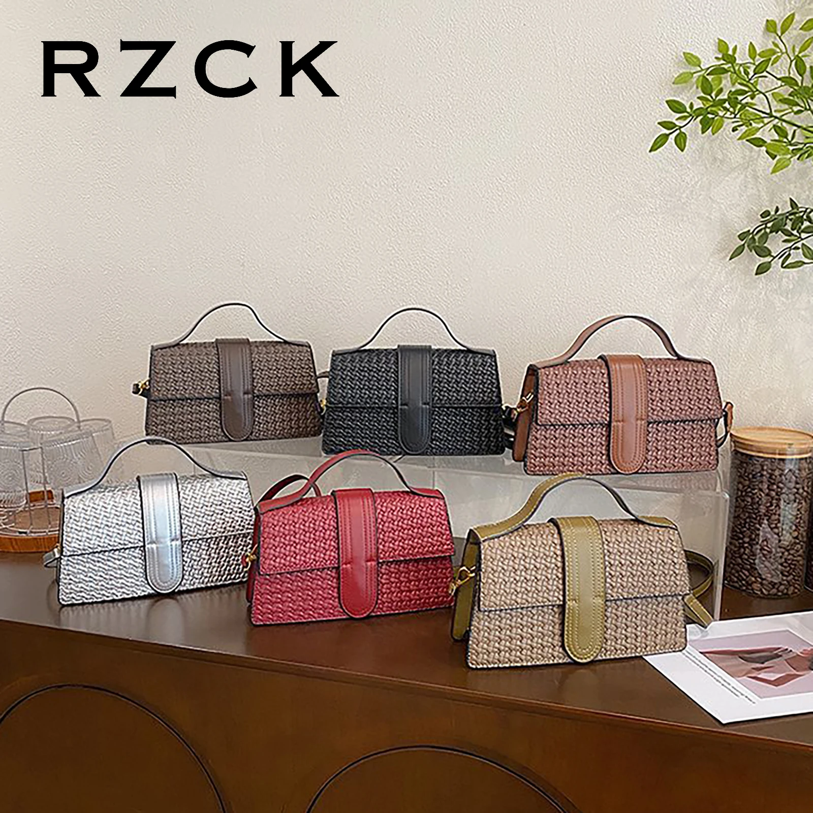 RZCK Unique Woven PU Leather Sling Clutch Hand Bags Manufacturers China Guangdong High end Women Crossbody Red Casual Handbags