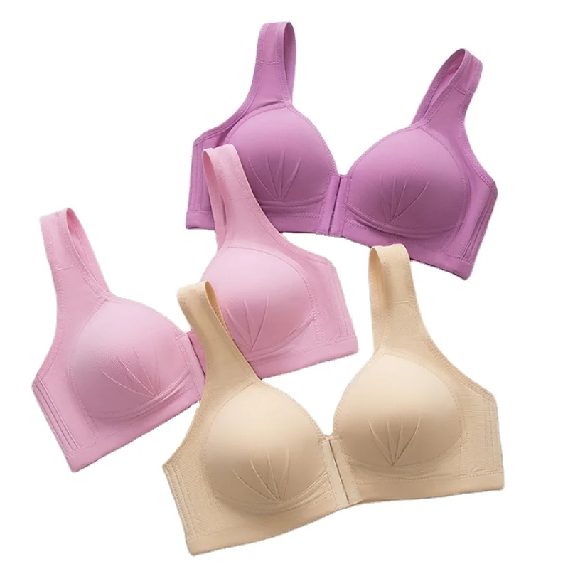 Сексуальный бюстгальтер с пуш-ап застежка спереди сплошной цвет беспроводной без косточек груди Бесшовные Женское нижнее белье большие размеры сексуальный близко расположены чашечки 