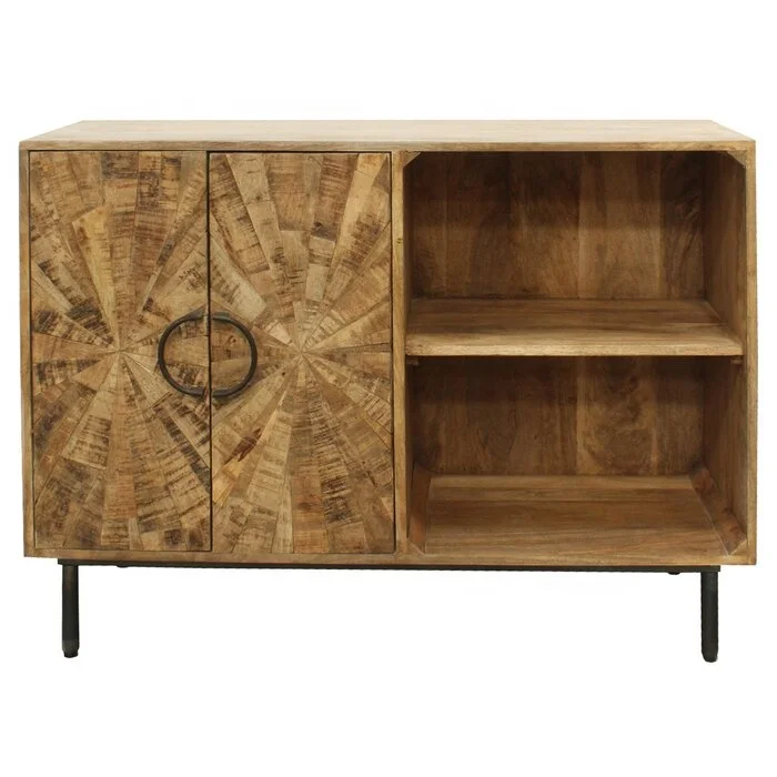 Industrial Rustic Cabinet with 2 Doors Storage Indian Jodhpur Accent Cabinet Sideboard Mango Ara Cabinet for Living Room