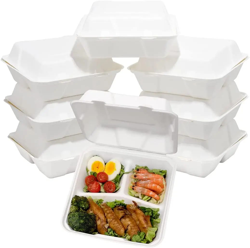 8 inch lockbox packaging box three compartments custom degradable lunch box
