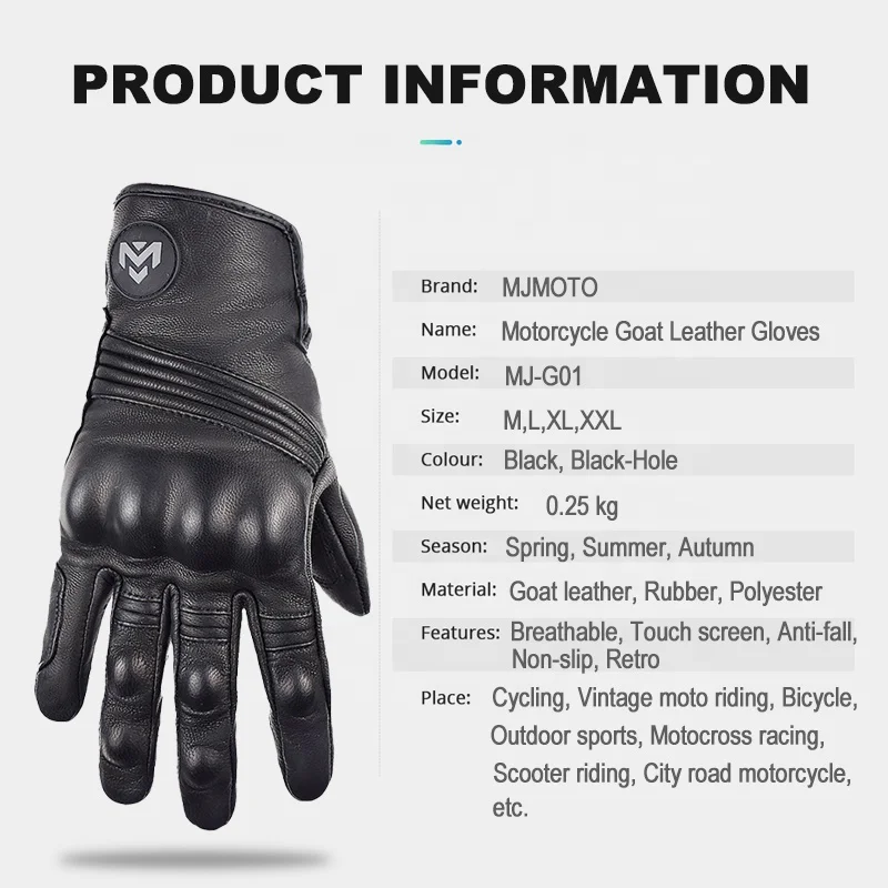Vintage Motorcycle Gloves Leather Touch Screen Motorbike Motocross Riding Racing Outdoor Breathable Biker Protective Gear Gloves
