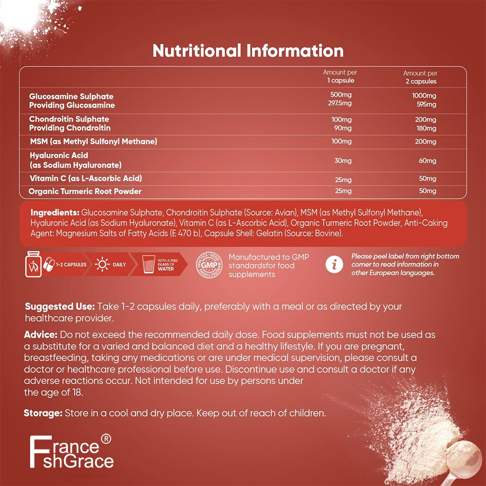 OEM Glucosamine and Chondroitin High Strength with Hyaluronic Acid Vitamin C Turmeric Joint and Skin Supplements for Adults
