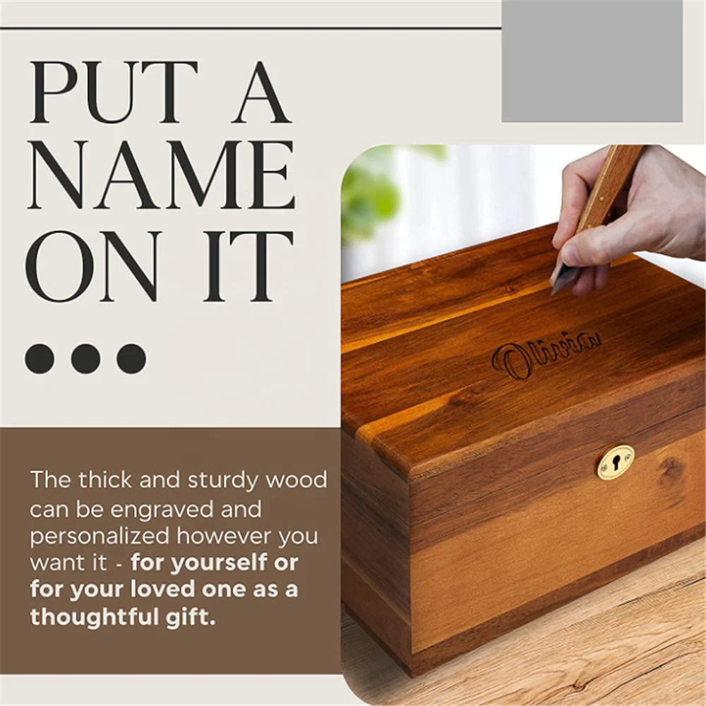 Деревянный ящик для хранения с откидной крышкой и замком Большой премиум акации Keepsake грудь деревянный ящик