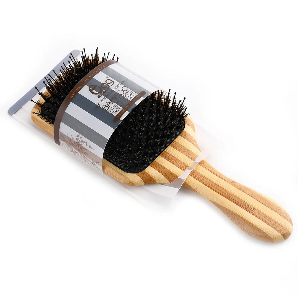 BLACK EGG Paddle Cushion Brush Bamboo Wooden Hair Brush With Boar Bristle Head Massager Hair Detangling Straightener Brushes