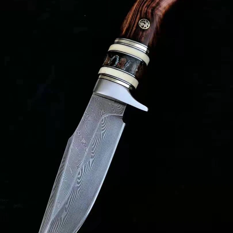 
Damascus Knife Custom Handmade Damascus Hunting Knife in Camel Bone and Steel 8.85 inches with Leather Sheath 
