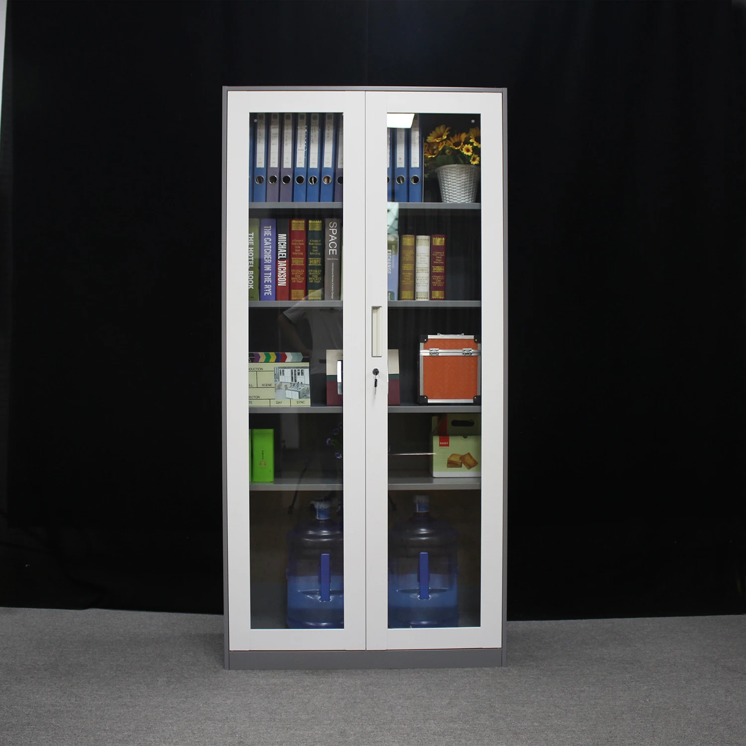 Factory price Steel Office Furniture Glass Swing Doors Filing cupboard Metal Storage Cabinets with Sheet