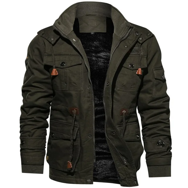 Mens Pilot Jacket Winter Fleece Jackets Warm Thicken Outerwear Plus Size plain varsity jacket