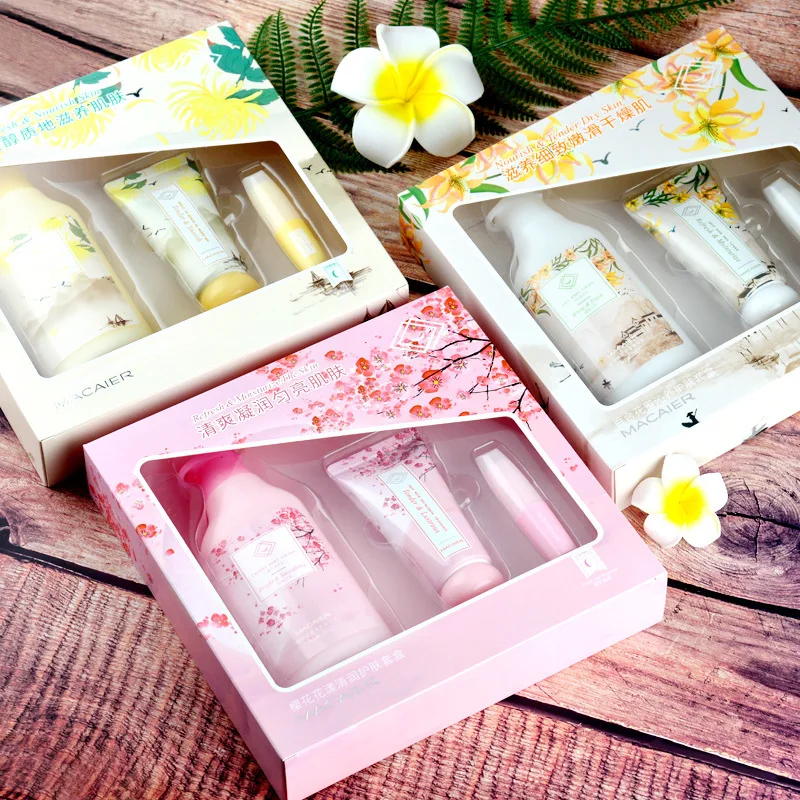 Factory Direct Sales Body Milk Hand Cream Lip Balm Gift Box Cherry Blossoms Chamomile Lily Skin Care Set Hand Cream Set