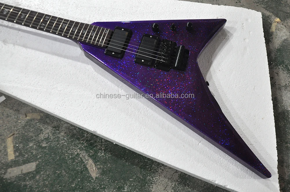 Flyoung shiny particles Paint electric Guitar Factory High QUality Guitars Flying V shape Guitar